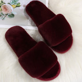 Foreign trade plush slippers for women in autumn and winter, new indoor lazy one word plush slippers, flat bottomed cotton slippers, wholesale at home