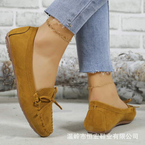 Cross border Doudou Shoes New Women's Spring/Summer Single Shoes European and American Bow Flat Sole Single Shoes Round Toe Foreign Trade Large Size Women's Shoes