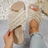 New Bohemian vacation flat slippers for women's summer comfort EVA beach sandals with cross tassels