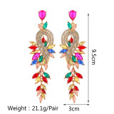 Elegant and Exquisite European and American Fashion Leaf Notes Colorful Crystal Long Earrings Retro Light Luxury Exquisite Earrings Wholesale