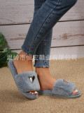New Foreign Trade Plush Slippers Heart shaped Fashion Flat Bottom Slippers Women's Home Leisure Anti Rabbit Hair Cotton Slippers Women's Large Size