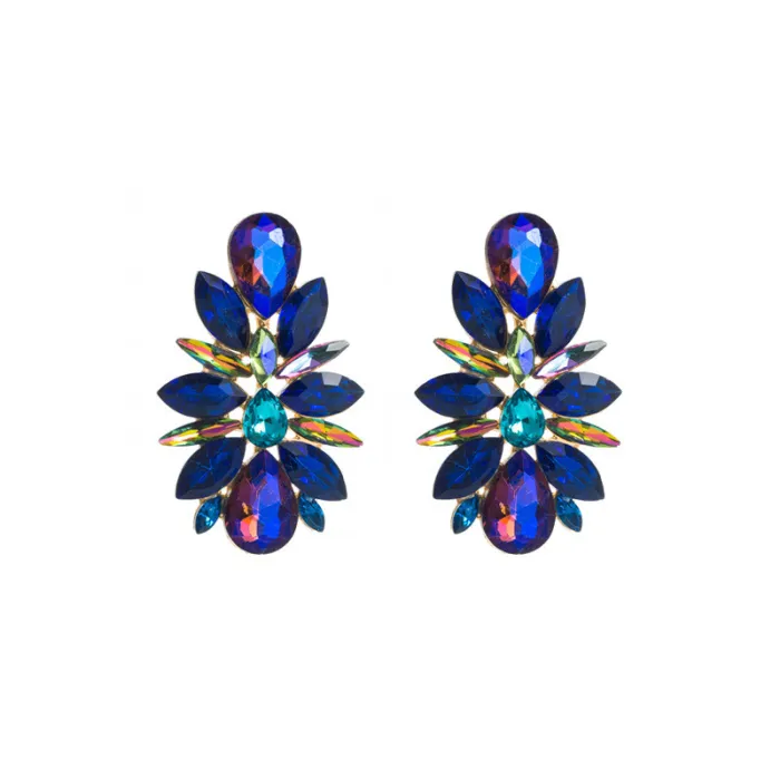 European and American fashion new earrings, colored diamond series alloy diamond inlaid flower earrings, women's temperament, high-quality party earrings