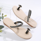 Cross border toe flip flops for women in summer, new two in beach sandals, European and American rhinestone soft sole flat sandals