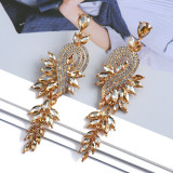 Elegant and Exquisite European and American Fashion Leaf Notes Colorful Crystal Long Earrings Retro Light Luxury Exquisite Earrings Wholesale