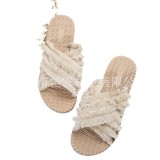 New Bohemian vacation flat slippers for women's summer comfort EVA beach sandals with cross tassels