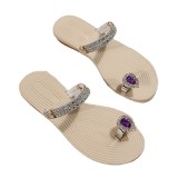 Cross border toe flip flops for women in summer, new two in beach sandals, European and American rhinestone soft sole flat sandals