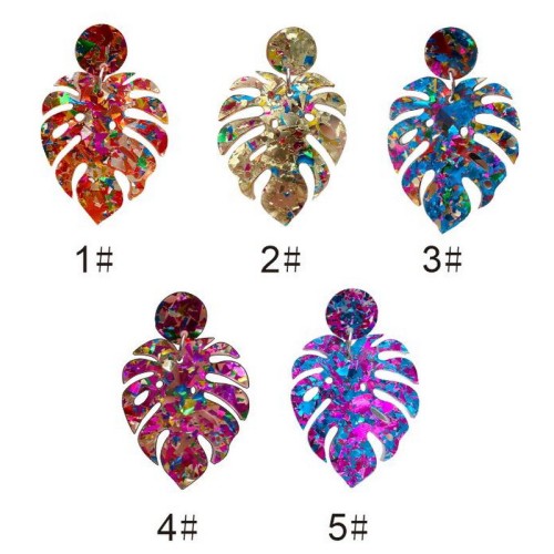 Hot selling acrylic sequins from Europe and America, colorful illusion gold foil sheet, leaf earrings, exaggerated personality for women's earrings