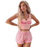 Cross border AliExpress European and American summer women's pajamas two-piece set sexy suspender vest shorts home clothing
