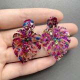 Hot selling acrylic sequins from Europe and America, colorful illusion gold foil sheet, leaf earrings, exaggerated personality for women's earrings