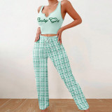 Cross border European and American home clothing vest, color checkered pants, letter printed top, women's pajamas