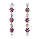 Instagram style new colored diamond earrings, European and American earrings, women's multi-layer alloy rhinestone flower long earrings