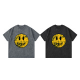 Children's clothing European and American trendy brand 230G washed vintage smiley face graffiti children's short sleeved T-shirt boy's top