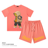 Children's clothing European and American trendy brand Drew children's baby summer small, medium, and large children's cartoon printed two-piece set for men and women