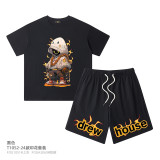 Children's Clothing European and American Summer Ghost Drew Flame Boys Set Children's Clothing Sports Student Two Piece Set