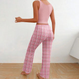 Cross border European and American home clothing vest, color checkered pants, letter printed top, women's pajamas