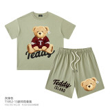 Children's clothing, European and American trendy brand, new summer product, cute little bear print, short sleeved T-shirt set for girls