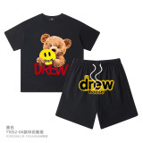 Children's Wear European and American 24SS Cartoon Cute Little Bear Drew Short sleeved Shorts for Boys and Girls Summer Set