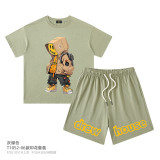 Children's clothing European and American trendy brand Drew children's baby summer small, medium, and large children's cartoon printed two-piece set for men and women