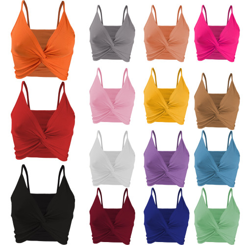 Cross border European and American women's fashion sexy solid color pleated women's camisole vest (promotional style at a fixed price)