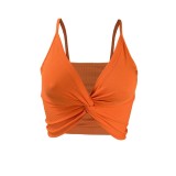 Cross border European and American women's fashion sexy solid color pleated women's camisole vest (promotional style at a fixed price)