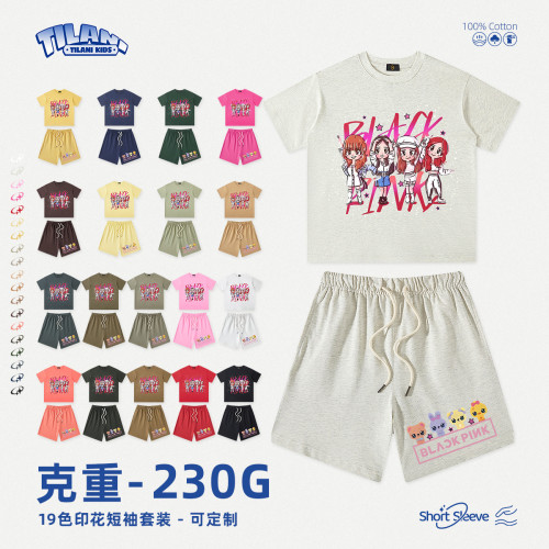 Children's clothing European and American trendy brand 230G cute girl cartoon T-shirt girl baby casual boys and girls set