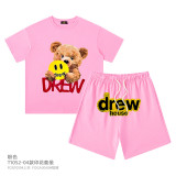 Children's Wear European and American 24SS Cartoon Cute Little Bear Drew Short sleeved Shorts for Boys and Girls Summer Set