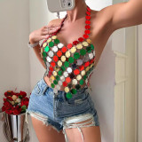 European and American cross-border Amazon popular color splicing sexy acrylic backless hanging neck vest