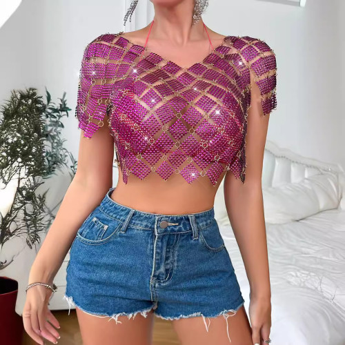 Cross border European and American foreign trade Amazon hot selling fishing net music festival sexy top and tank top