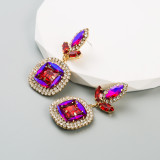 Cross border Treasure Fashion Colorful Diamond Series Alloy Diamond Geometric Earrings with Full Diamond Colored Glass Diamond Ear Jewelry Wholesale