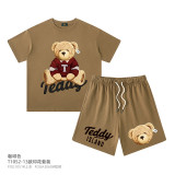 Children's clothing, European and American trendy brand, new summer product, cute little bear print, short sleeved T-shirt set for girls