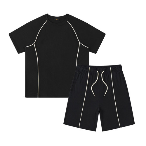 Children's clothing European and American trendy brand raglan sleeves with high-quality splicing bone design 200G children's and men's two-piece set