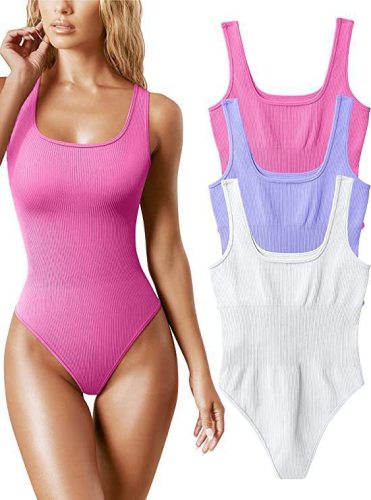 European and American cross-border foreign trade Amazon AliExpress independent station women's clothing U-neck sleeveless vest tight fitting jumpsuit