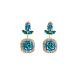 Cross border Treasure Fashion Colorful Diamond Series Alloy Diamond Geometric Earrings with Full Diamond Colored Glass Diamond Ear Jewelry Wholesale