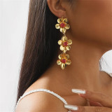 Fashion exaggerated metal flower pendant earrings women's fashion long rhinestone party earrings