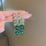 Elegant luxury gradient color rhinestone tassel earrings fashionable yellow green red leaf long pendant earrings for women