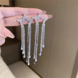 Women's Fashion long hollow-out five-pointed star rhinestone tassel earrings luxury shiny zircon earrings