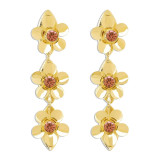 Fashion exaggerated metal flower pendant earrings women's fashion long rhinestone party earrings