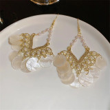 Retro design geometric rhombic shaped pearl tassel earrings new super immortal shell pendant earrings trendy women