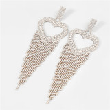 European And American Super Flash Claw Chain Series Alloy Diamond Heart Shape Gold Silver Tassel Earrings