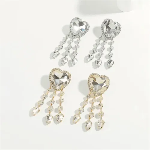 Fashion personalized Crystal tassel earrings ladies luxury super flash rhinestone heart earrings