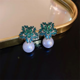 Exquisite wholesale Green pink rhinestone earrings ladies elegant classic pearl 925 silver needle earrings