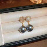 Personalized retro colored pearl pendant earrings fashionable women's geometric square zircon earrings