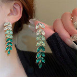 Elegant luxury gradient color rhinestone tassel earrings fashionable yellow green red leaf long pendant earrings for women