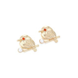 Fashion personality Pearl leaf rattan earrings cute design hollow-out ring animal Magpie sparrow bird earrings