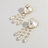 Fashion personalized Crystal tassel earrings ladies luxury super flash rhinestone heart earrings