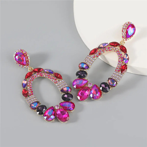 Korean Statement Alloy Acrylic Diamond Glass Drill Earrings Women S Super Flash Graceful Evening Hoop Earrings
