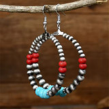 Retro ethnic style CCB round pearl drop earrings New beaded pearl turquoise earrings for women