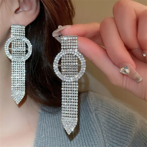 Luxury party long water drop tassel earrings ladies fashion design flower 925 silver needle earrings