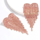 Exaggerated Fashion Shining Alloy Rhinestone Diamond Embedded Love Heart Long Fringe Tassel Earrings