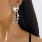 Fashion personalized Crystal tassel earrings ladies luxury super flash rhinestone heart earrings